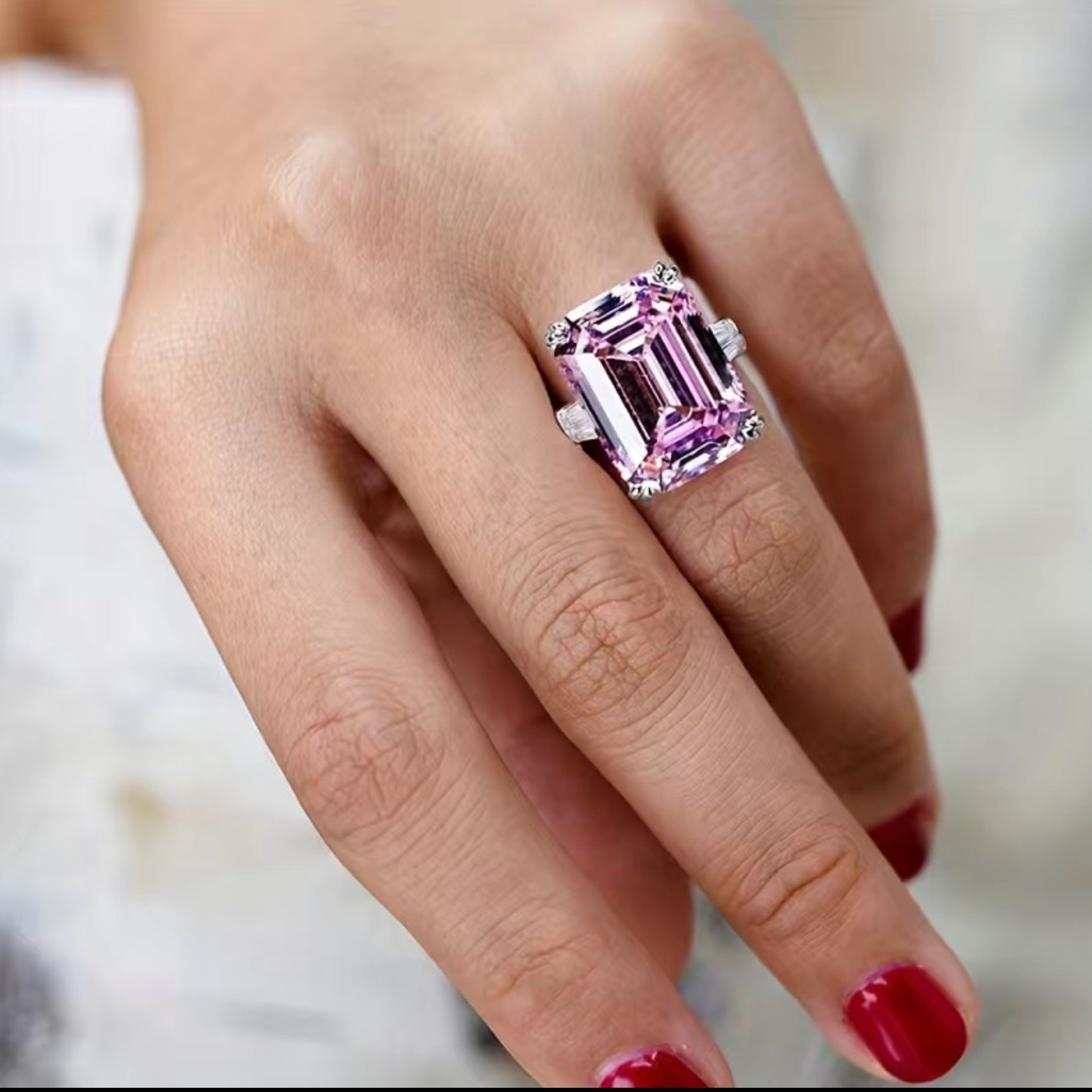 Luxury Rectangular Pink Ring
